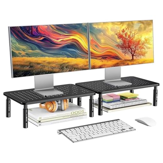 HUANUO Monitor Stand for Desk, Computer Monitor Stand Height Adjustable, Monitor Riser for 2 Monitors, Laptop Stand for Desk, 2 Pack, Black