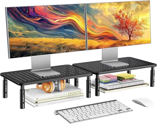 HUANUO Monitor Stand for Desk, Computer Monitor Stand Height Adjustable, Monitor Riser for 2 Monitors, Laptop Stand for Desk, 2 Pack, Black