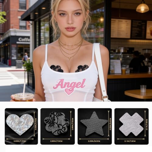 Image of Glitters Pasties Rave Pack Nipple Covers Stickers Disposable Sticky Breast Petals Bra Set for Women Rave Outfit Party