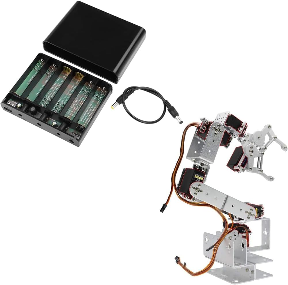 diymore Robotic Arm Kit Silver ROT3U 6DOF Aluminium Robot Arm Mechanical Robotic Clamp Claw Kits No Soldering Required (Unassembled Parts Without Servos)