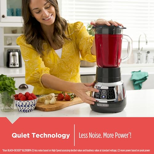 Black+Decker Quiet Blender with 6-Cup Cyclone Glass Jar, 3 Speeds + 3 Functions & Serrated Blade Technology for Faster Blending, Pulse Button and 24-oz Personal Jar, 900W by BLACK+DECKER - Image 4