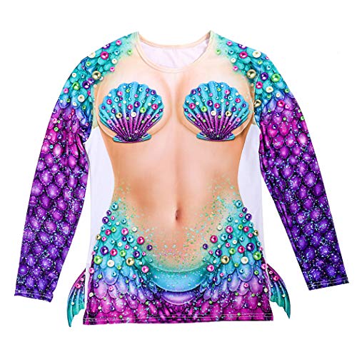 Legendog Top de Mujer, Manga Larga, Sirena, Concha, Camiseta, Blusa para Fiesta Cosplay
