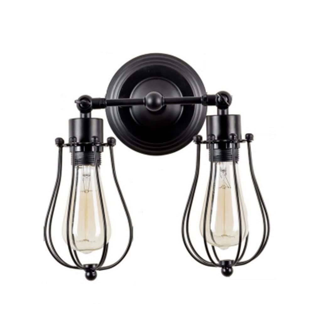 KXEcoLife North American Wrought Iron Wall Sconces E27 Retro Farmhouse Plug-in Metal Spotlight Suitable for Bedroom, Cafe, Bar, Lighting Fixture/BlackDouble Head