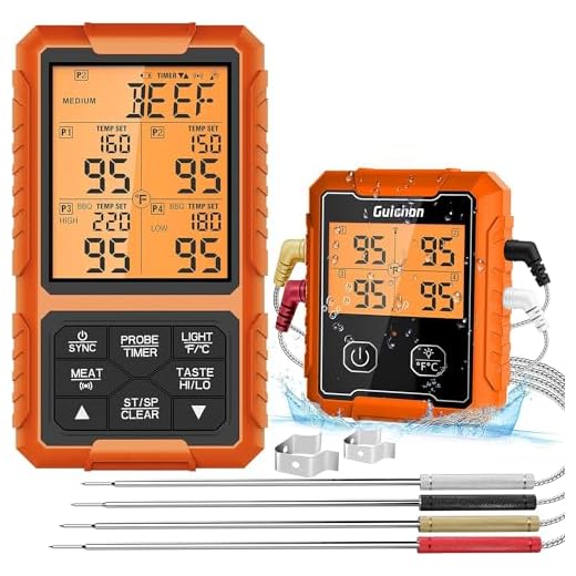 Wireless Meat Thermometer, Guichon Digital Meat Thermometer, 4 Probes Food Thermometer for BBQ, Grill, Oven, Smoker, Grill Thermometer with 500FT Remote Range