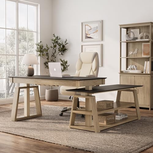 Image of EUREKA ERGONOMIC L Shaped Standing Desk Ark EX, 60in Executive Adjustable Height Office Desk with Drawers,Computer Desk with Storage, Modern Executive Home Office,Oak Grey
