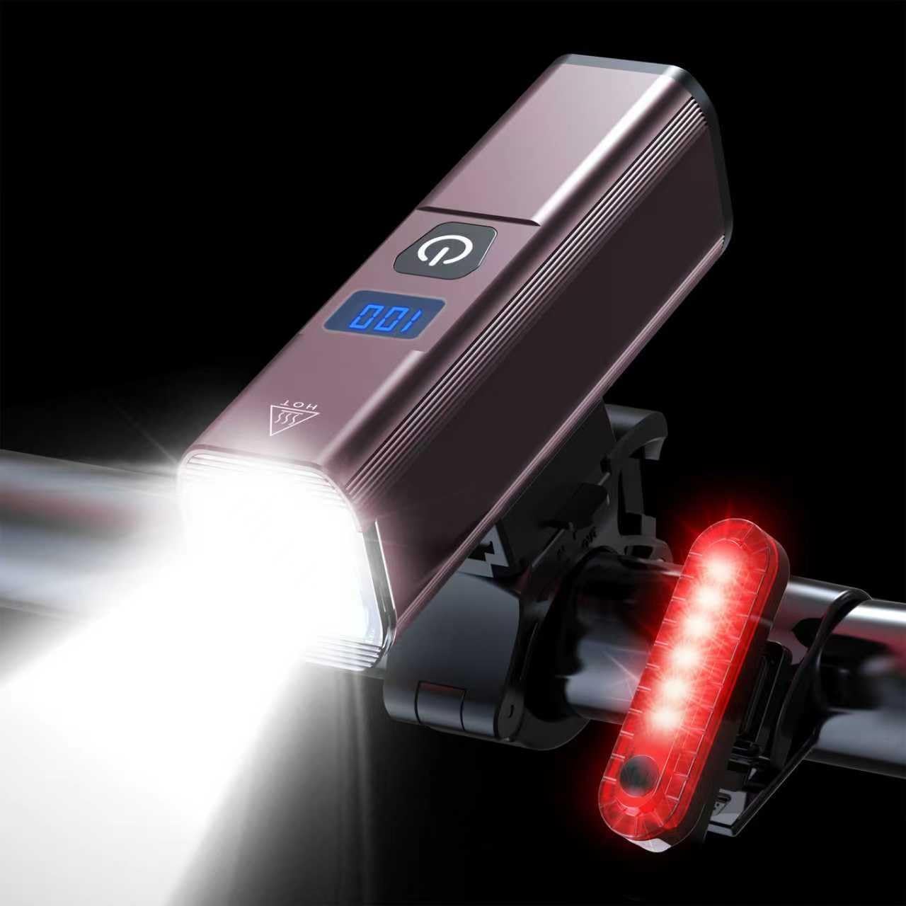 2025 New Bike Lights for Night Riding, Aluminum 1200 Lumens Rechargeable Super Bright Bicycle Headlight and Back Taillight, Waterproof LED Display 6+4 Modes Bicycle Lights Sets
