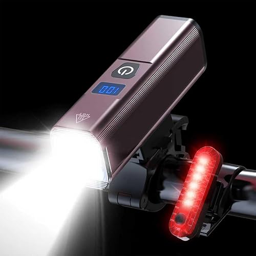 2025 nuevas luces de bicicleta para montar por la noche, aluminio 1200 lúmenes recargable súper brillante bicicleta faro y luz trasera trasera,