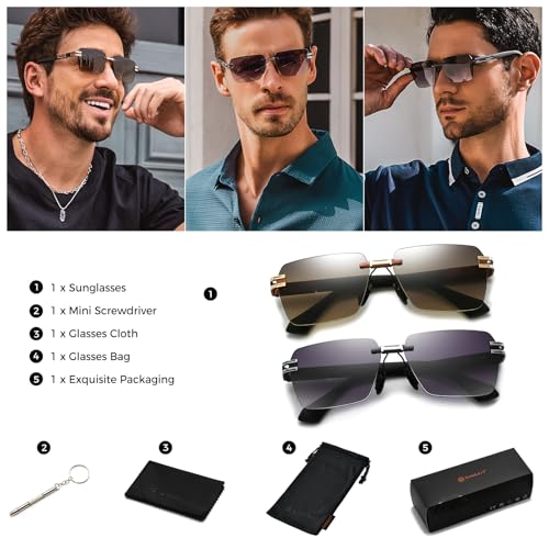 Image of SUNGAIT Rimless Rectangle Sunglasses Square Frameless Shades for Men Women Y2K Vintage UV Protection