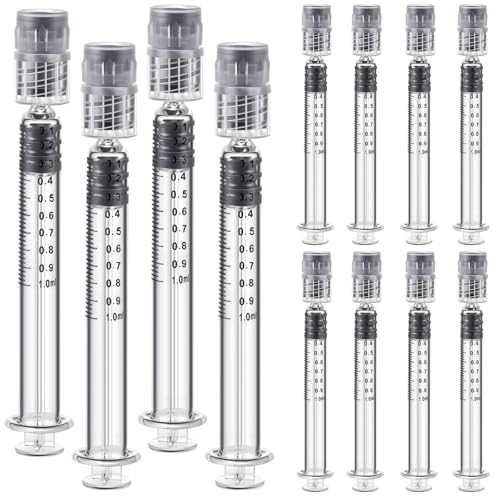 12 Pcs 1 ml Borosilicate Glass Luer Pets Syringe Reusable Glass Syringe with 14 GA Blunt Tip Fill Individually Packaged Use for Art and Craft, Thick Liquid, Oils, Vet, Glue, Lab, Ink