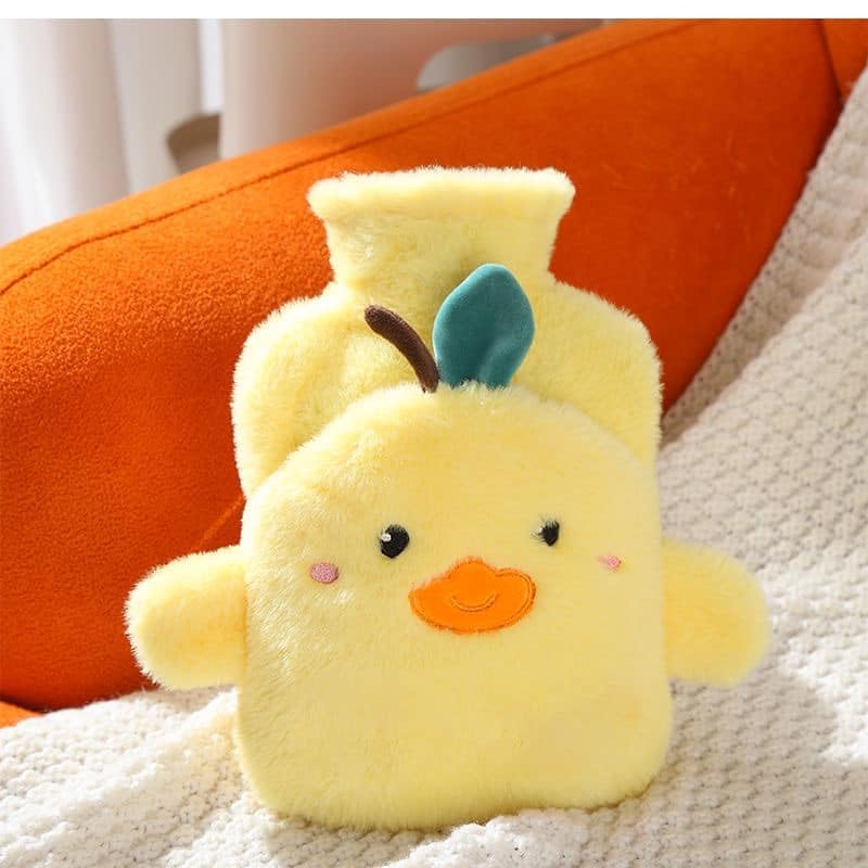 Plush Hot Water Bottle with Soft Faux Fur Cover - 1 L Leakproof PVC Hand Warmer Bag for Neck, Shoulder, Back, Feet and Stomach Pain Relief | Cozy Winter Heating Bottle for Women and Men (Yellow)-image-8