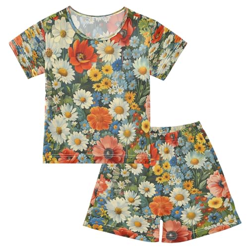 senya Short Sleeve Pajamas Sets Summer Cotton Sleepwear Flower Tile