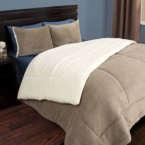 Bedford Home 3 Piece Sherpa/Fleece Comforter Set-Taupe, Full/Queen #TOP19