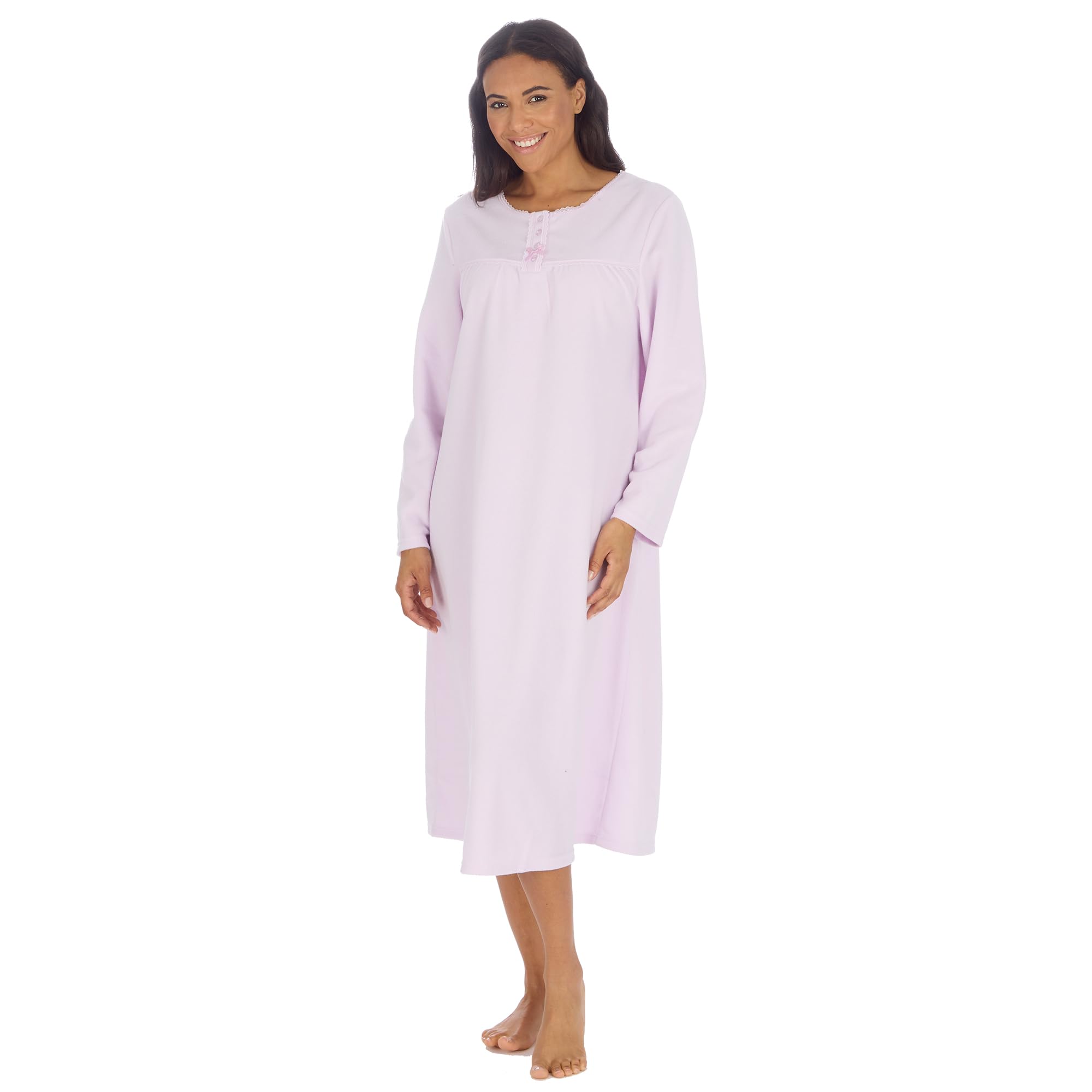 Insignia Women's Lilac Long Sleeve Winter Warm Nighties Nightdress Plain Fleece (, 18-20)
