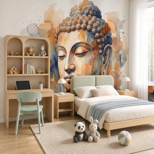 Papier peint panoramique statues bouddhistes décoration murale Bouddha bleu royal 250x175