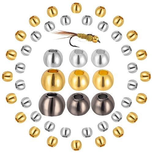 HINZIC 150pcs Fly Tying Beads for Fishing, 2.0mm(#18-20 Hook)/2.4mm(#16-18 Hook)/3.2mm(#10-12 Hook) Copper Round Ball Beads for Fish Hunting Attraction