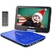 DBPOWER 12" Portable DVD Player with 5-Hour Rechargeable Battery, 10" Swivel Display Screen, SD Card Slot and USB Port, with 1.8 Meter Car Charger and Power Adaptor, Region Free- Blue