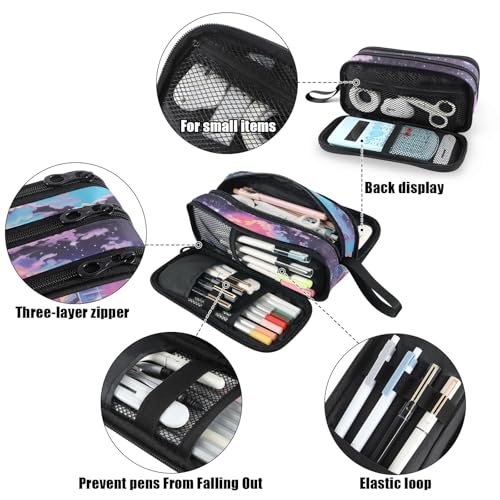 Image of Fustylead Fantastic Dolphins Landscape Large Pencil Case Portable Stationery Bag Cosmetics Bag with Handle for School Office Travel
