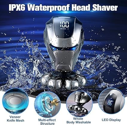Miniatura 3 de Afeitadora eléctrica para hombres calvos, maquinilla de afeitar flotante 6 en 1 con pelo de nariz, recortadora de patillas, cepillo facial,