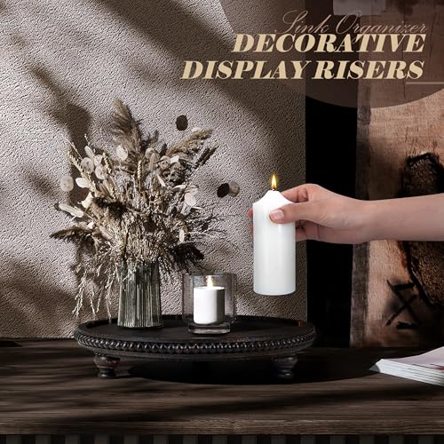 EOSAHR Round Wood Riser with Beads for Bathroom Decor, Distressed Black - Image 3