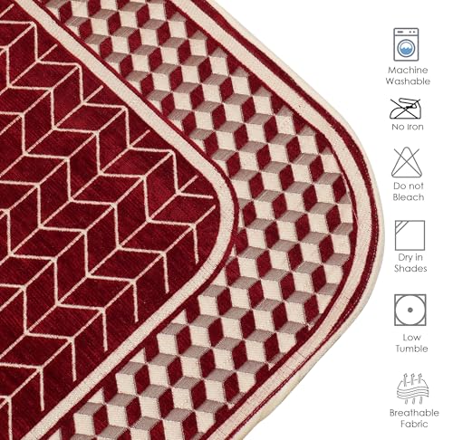 Image of Premium Chenille Woven Anti-Slip 2 Seater Sofa Cover with Arm Rest | L-Shape Sofa Seat Protector for Living Room | Durable & Stylish Slipcover - Maroon - 3D