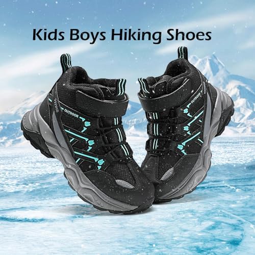 JMFCHI Kids Hiking Boots Boys Girls Outdoor Walking Climbing Sneaker Comfortable Non-Slip Snow Shoes Hiker Boot Antiskid Steel Buckle Sole — view 6