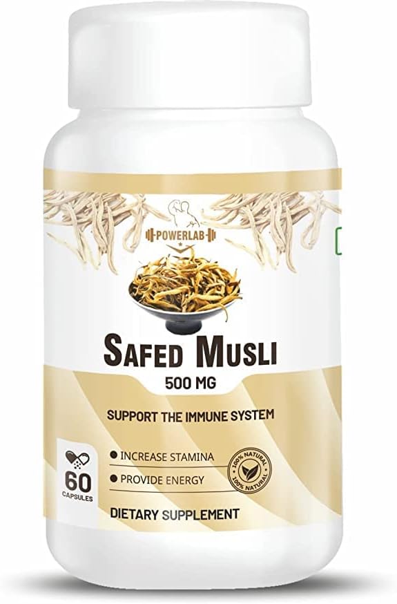 Safed musli 500mg for overall health,Immunity,stamina,energy Sports Performance,supplement pack of (60 capsule)