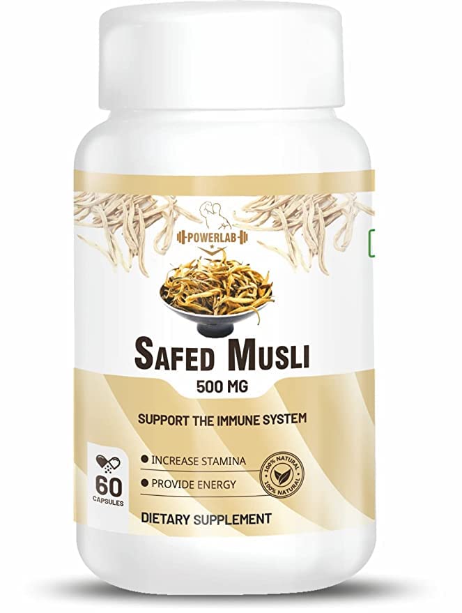 Safed musli 500mg for overall health,Immunity,stamina,energy Sports Performance,supplement pack of (60 capsule)
