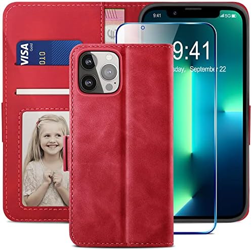 YATWIN Case Compatible for iPhone X/XS, Magnetic Closure Flip Leather Wallet Case with Tempered Glass Screen Protector Kickstand Phone Cases Cover Compatible for iPhone X/XS - Black