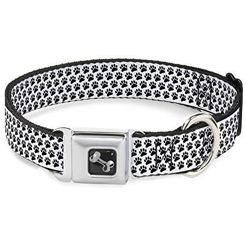 Collier de chien réglable contre les fuites taille M motif os blancs et pattes noires - 2