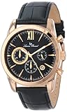 Lucien Piccard Men's LP-12356-RG-01 Mulhacen Chronograph Black Textured-Dial Leather-Strap Watch