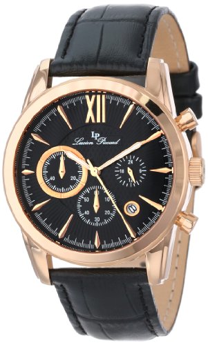 Lucien Piccard Men's LP-12356-RG-01 Mulhacen Chronograph Black Textured-Dial Leather-Strap Watch