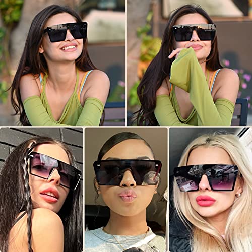 Dollger Oversized Square Sunglasses for Women Men Retro Shades Fashion Big Flat Top Mirror Rimless Lens2