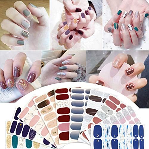16 Sheets Nail Polish Strips Stickers Nail Art Decal Nail Wraps Pure Color Nails Strips Self Adhesive False Nails with Design Manicure Set With 1Pc Nail Buffers Files For Women Girls