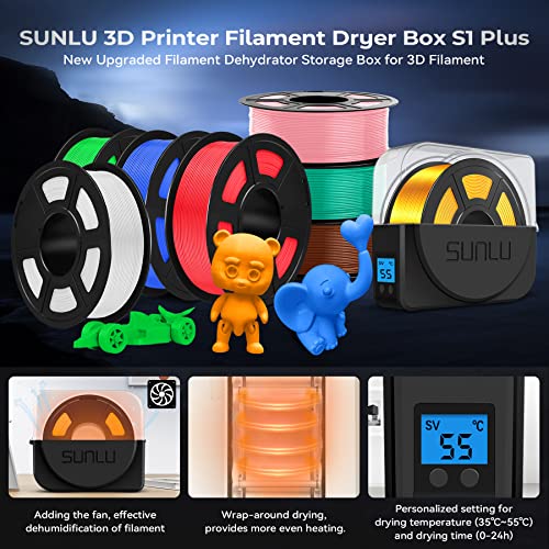 [New Version] Sunlu Filament Dryer Box, Upgraded 3D Printer Filament Dryer With Fan, Storage Box For 3D Printing Filament 1.75 2.85 3.00Mm, Pla Petg Abs Tpu Filament Dehydrator Box, S1 Plus, Black #TOP1