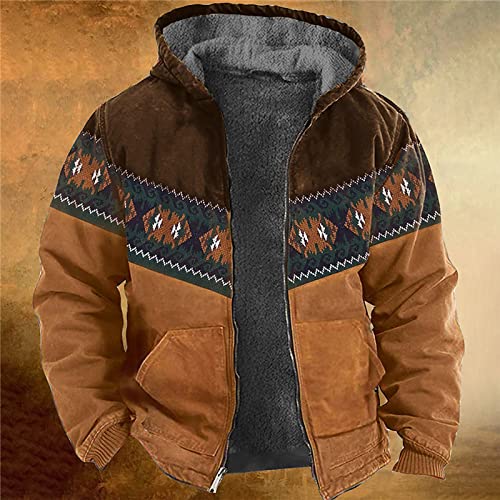 Mrcmuu Aztec Mens Jacket, Spring Long Sleeve Loungewear Jacket Mens Casual Oversized Warm Hoody Sweatshirt Loose Print Thick Zipper Jacket Mens Coffee #TOP1