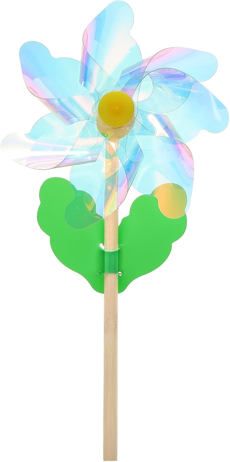 HARFINGTON Pinwheels 16.5" Wind Spinner Reflective Pinwheels 7 Leaves Wooden Windmill with Wooden Sticks for Garden Yard Patio Lawn Outdoor Party Favors Gifts, Colorful