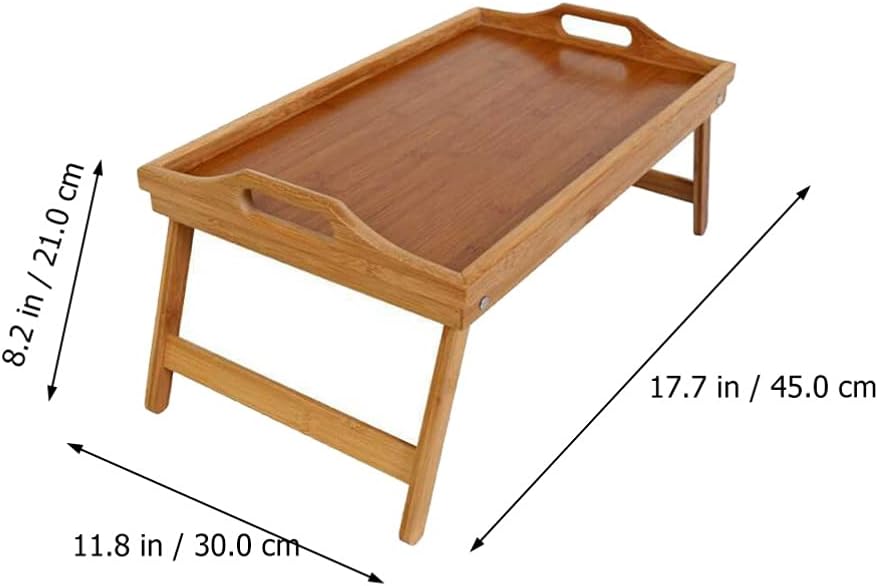 Hemoton Bamboo Lap Desk Bedside Folding Tray Laptop Table Breakfast Serving Reading Safe Material Easy Storage
