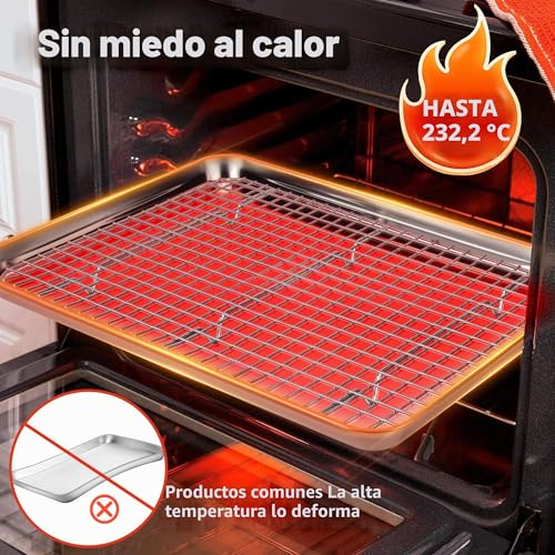 Miniatura 2 de Fire More Bandeja Para Hornear Con Rejilla De Enfriamiento: Bandeja Rectangular Para Hornear De Acero Inoxidable Para Galletas, Fácil De Limpiar Y, Tamaño 16 X 12 X 1 Pulgada