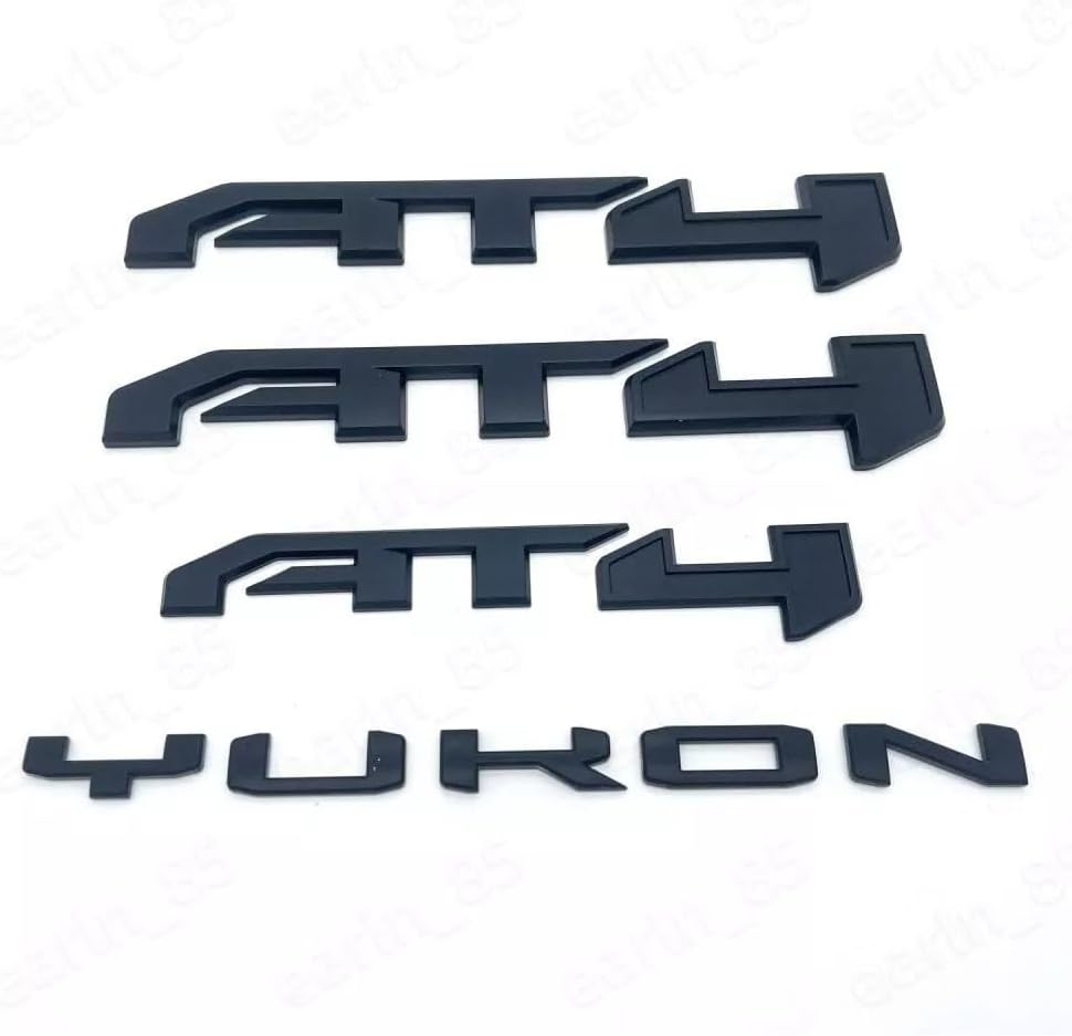 4Pc Door Rear AT4 Yukon Emblems Letters 3D Badge Nameplate Replacement for 2021-2024 Yukon Yukon XL (Matte Black)