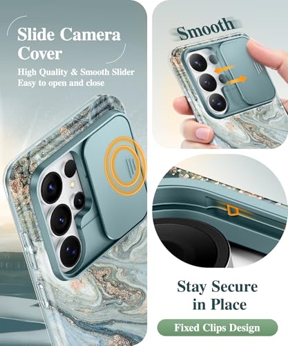 Image of GVIEWIN for Samsung Galaxy S26 Ultra Case, [Slide Camera Cover & Built-in HD Screen Protector] [2 Front Frames] Shockproof Military Grade Protective Marble Phone Case for S26 Ultra 6.9 inch (Ocean Tide)