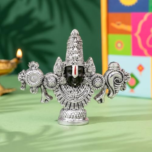Image of Ekhasa Pure 999 Silver Plated Tirupati Balaji Venkateshwara Idol with Gift Box | Lord Venkateswara Face Perumal Statue Pooja Room | Religious Housewarming Griha Pravesh Diwali Gift