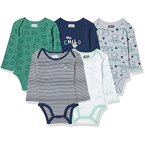 Amazon Essentials Disney Unisex Babies' Cotton Knit Long-Sleeve Bodysuits, Pack of 5