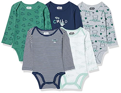 Amazon Essentials Disney | Marvel | Star Wars Unisex Babies' Long-Sleeve Bodysuits, Pack of 5
