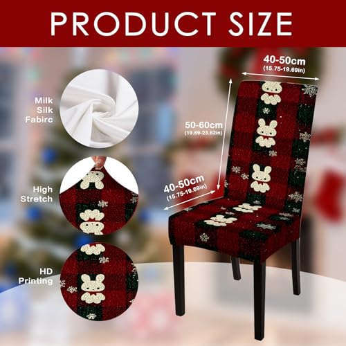 Image of Nuxovilar 4 Pack Plaid Cartoon Bunny Chair Covers