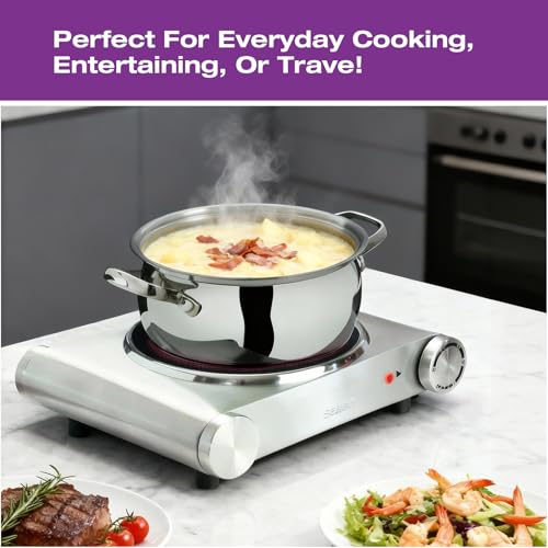 Salton Single Stainless Steel Infrared Portable Electric Cooktop with Large 7.4” Diameter Burner, Variable Tempertature Control and Indicator Light, Perfect for Entertaining, 1200 Watts (HP1502) by Salton - Image 2