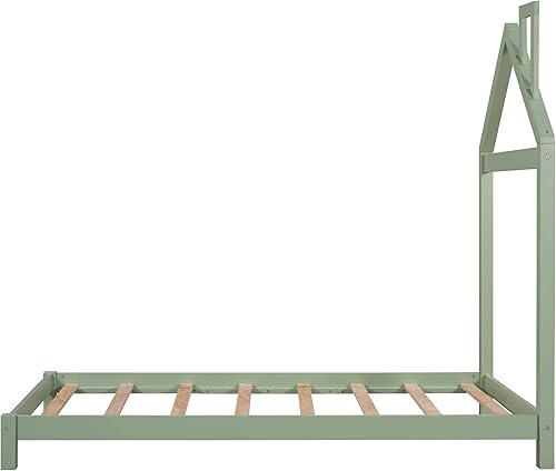Miniatura 4 de P PURLOVE Cama Montessori de tamaño individual con cabecera en forma de casa para niños, marco de cama de madera con soporte de listones, no