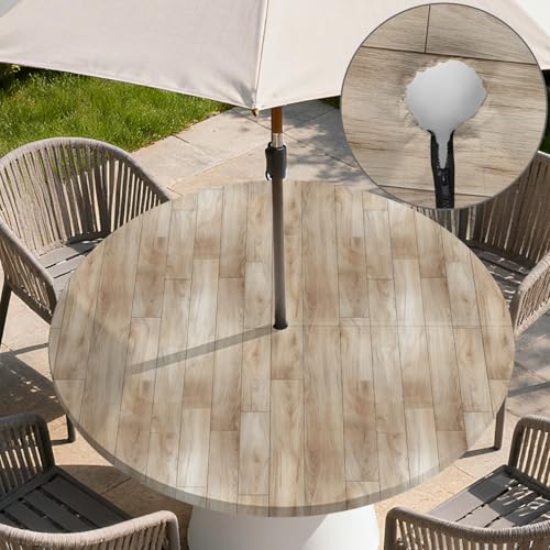 ARTSGOO Outdoor Tablecloth with Umbrella Hole and Zipper Waterproof Round Fitted Tablecloth with Elastic Edge, Wipeable Outdoor Table Cover for Patio, Garden, Picnic Fits 61-65" Round Tables by ARTSGOO - Used condition - Image 6