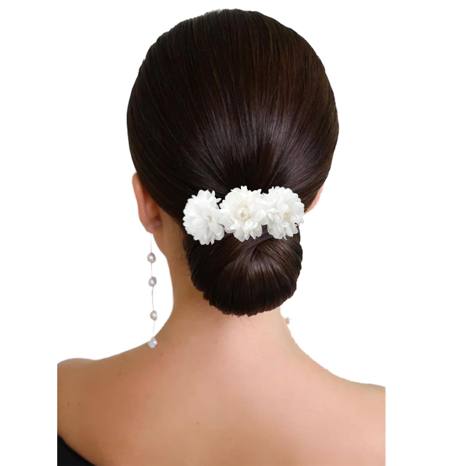Hair Flare Hair Accessories For Women & Girls, Stylish for Wedding – Artificial Flowers & Pearl Style Juda Bun – Floral Bridal Brooch & Hair Pin, 2752 3 Rose Comb Slide White