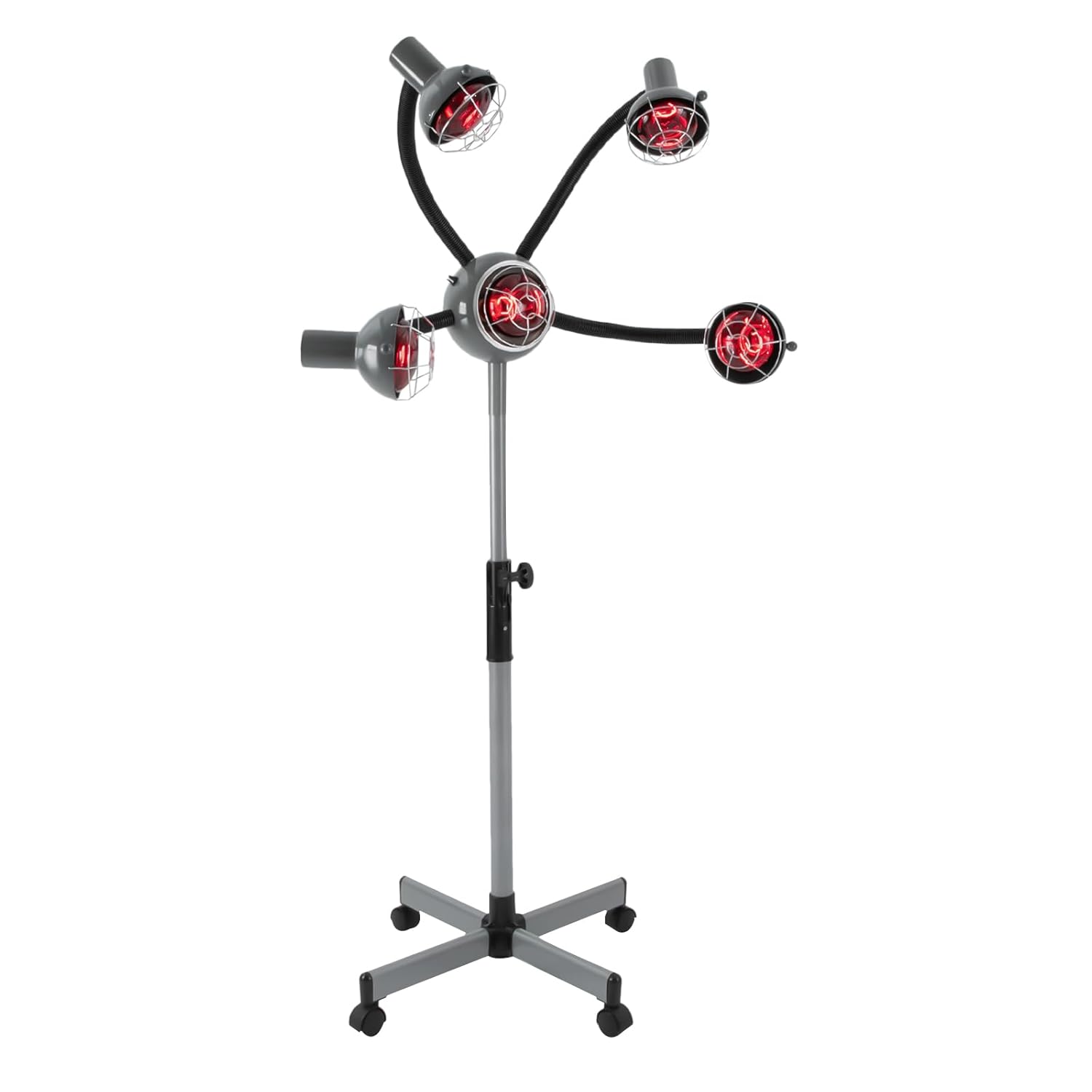 5 Head 750W Infrared Heat Lamp, Adjusting Height Portable Floor Hair Dryer, Salon Heat Lamp, Chrome Arms(Silver-grey)