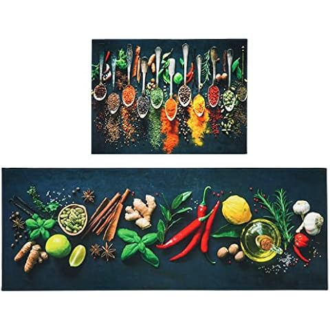 Xsinufn Kitchen Rugs Set 2 Piece Colorful Farmhouse Decorative Rug for Kitchen Low-Profile Floor Mats Decorations for Home Kitchen (17.7"x47.2"+17.7"x23.6") Cover